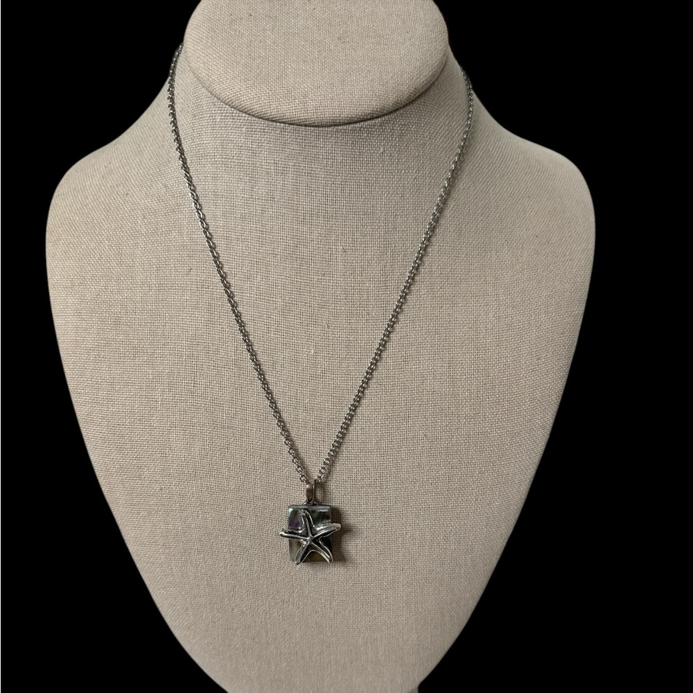Silvertone 18” chain with Abalone looking  Plastic Starfish pendant. (B-P)